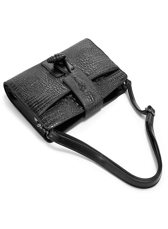 NIGEDU Fashion Men Clutch PU Leather Crocodile Pattern Crossbody Shoulder Bags Envelope Clutches with Wrist Strap (Black) - Image 5