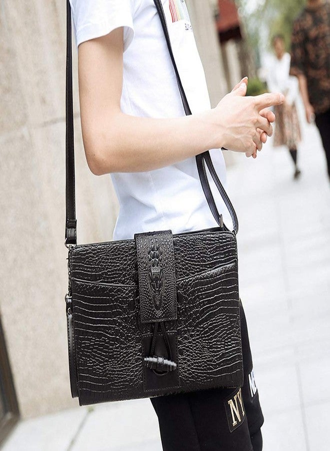 NIGEDU Fashion Men Clutch PU Leather Crocodile Pattern Crossbody Shoulder Bags Envelope Clutches with Wrist Strap (Black) - Image 3