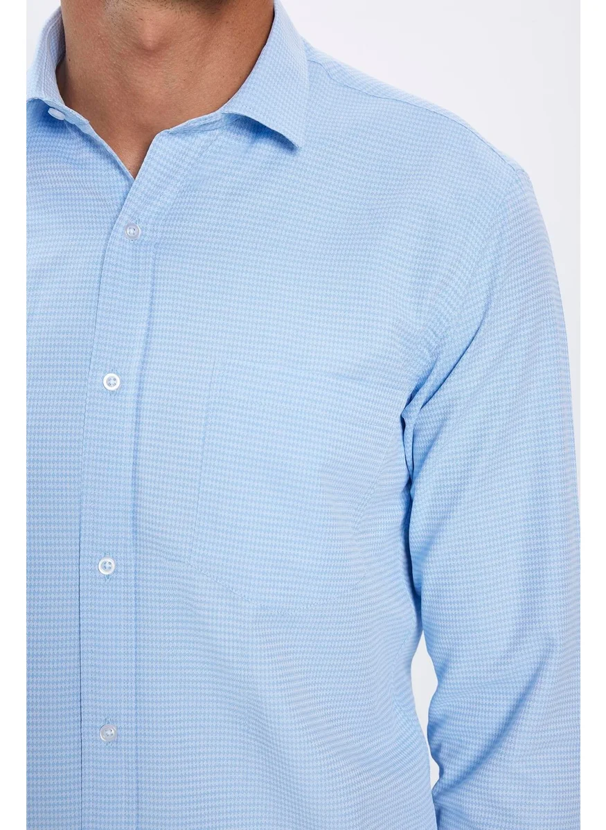 Tudors Men's Classic Fit Regular Cut Cotton Single Pocket Dobby Blue Shirt