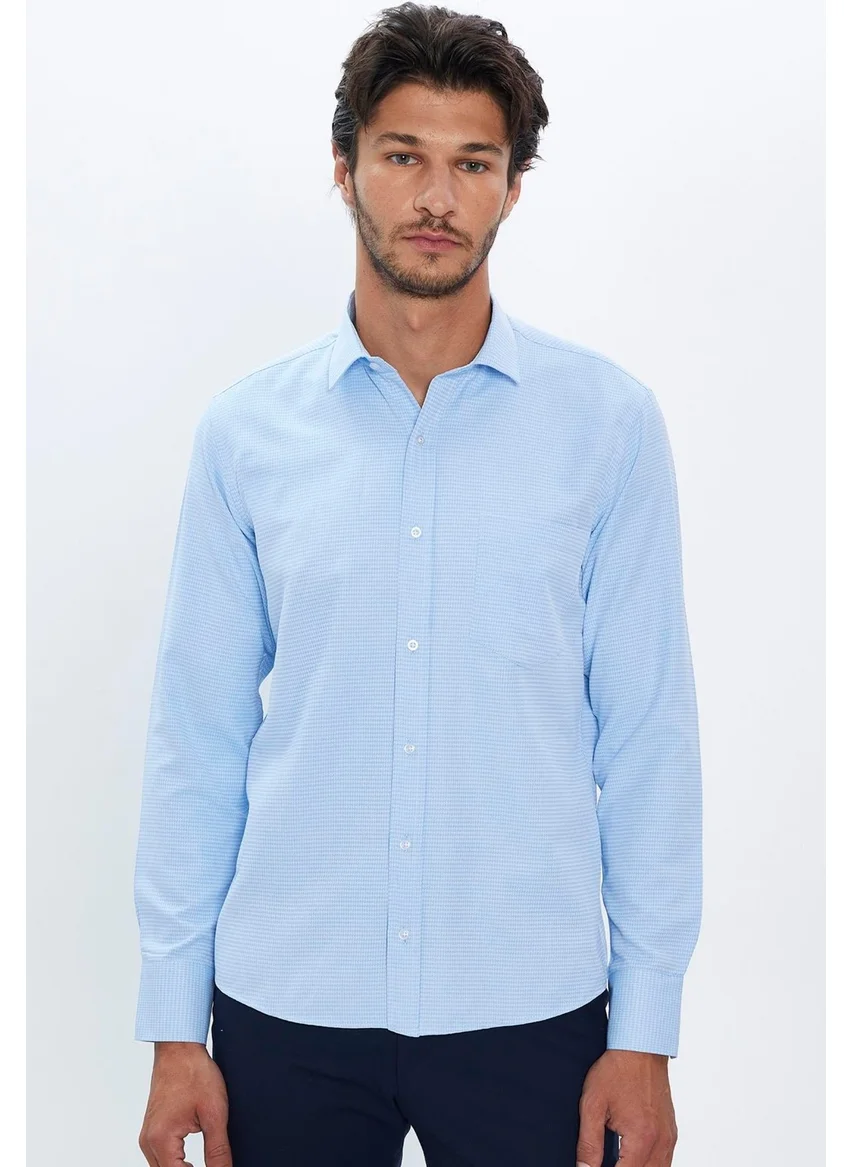 Tudors Men's Classic Fit Regular Cut Cotton Single Pocket Dobby Blue Shirt
