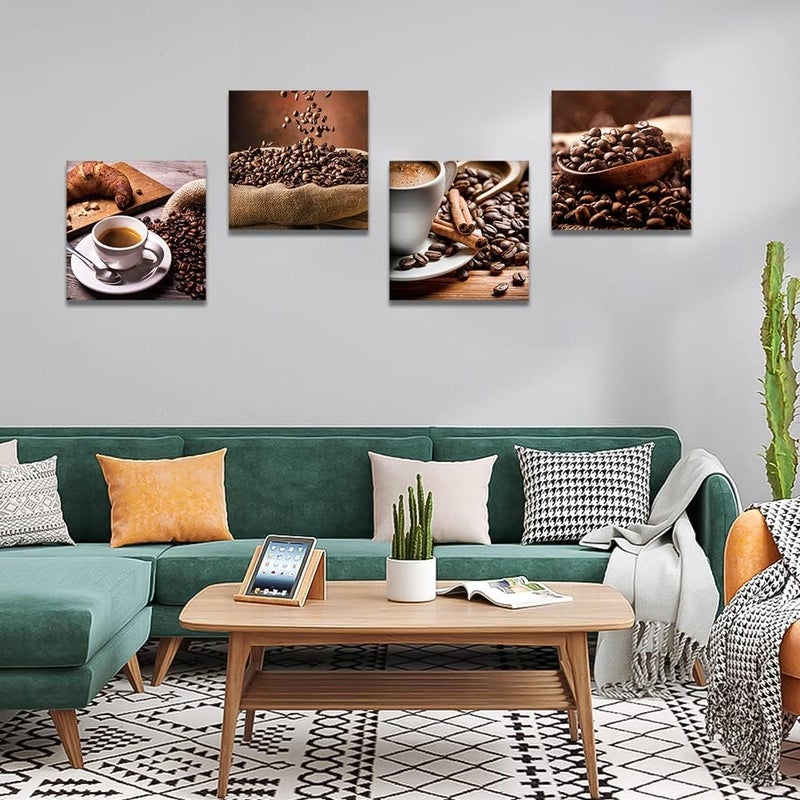 Artscope 4 Pieces Wall Art Canvas Prints - Coffee Beans and Coffee Picture Painting - Modern Wall Artwork Framed for Gifts Bathroom Home Kitchen Office Decor - 30 x 30 CM - Image 2