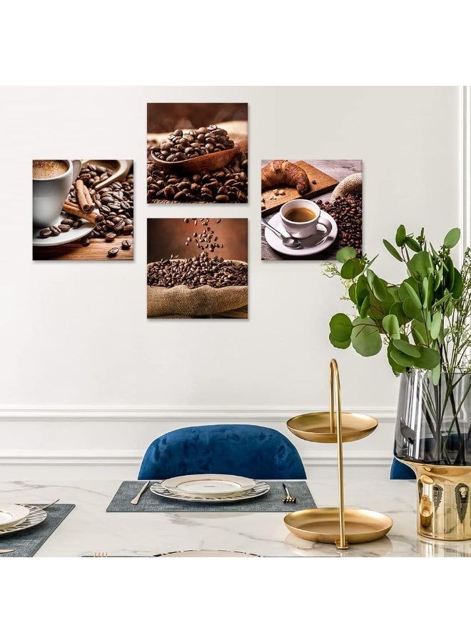Artscope 4 Pieces Wall Art Canvas Prints - Coffee Beans and Coffee Picture Painting - Modern Wall Artwork Framed for Gifts Bathroom Home Kitchen Office Decor - 30 x 30 CM - Image 3