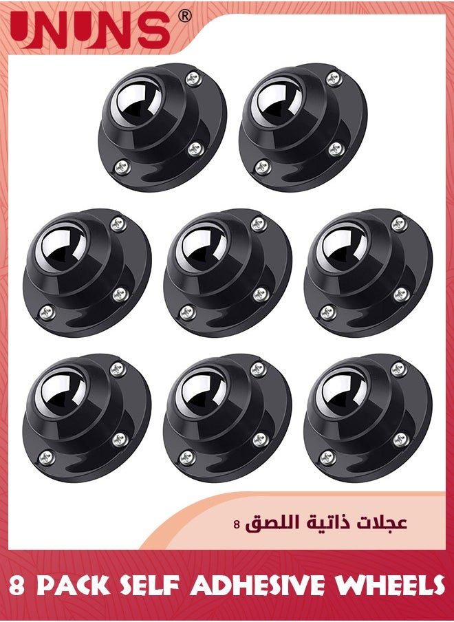 UNUNS 8 Pack Self Adhesive Wheels,Load Capacity 28LBS Per Wheel,Low Profile Swivel Wheels For Small Appliance Storage Bins  - Image 1
