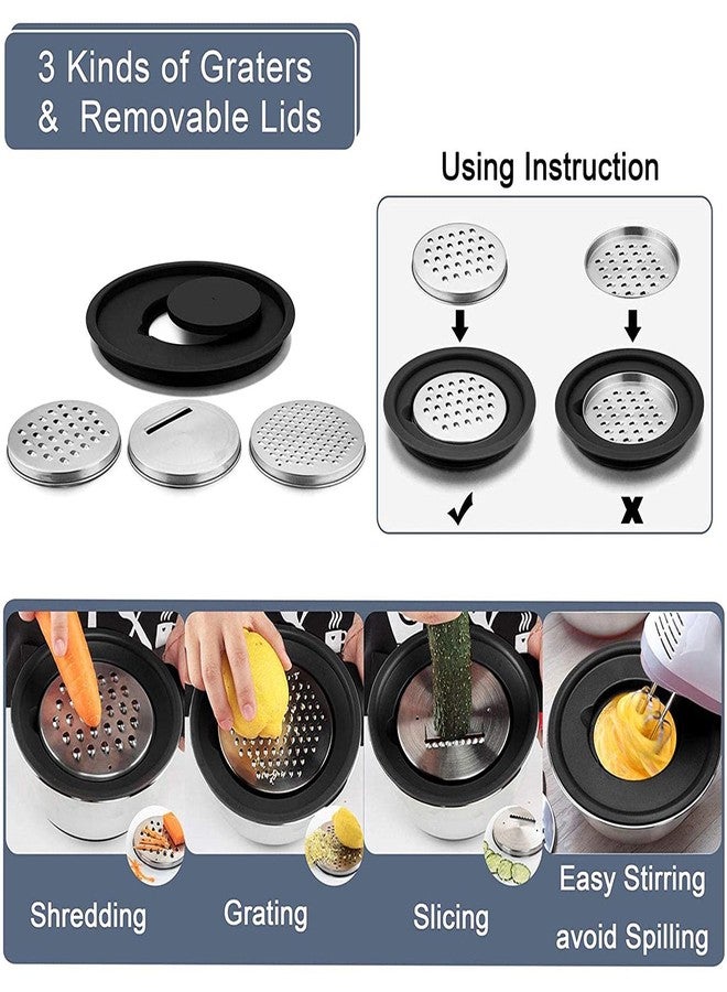 HAPPY KIT 304 Mixing Bowls with Lids Set of 2,Stainless Steel Mixing Bowl with Pour Spout, Non-slip Handle and Bottoms, 3 Grater Attachments, Measurement Marks & Lid, Size 5QT, 3QT(Red) - Image 4