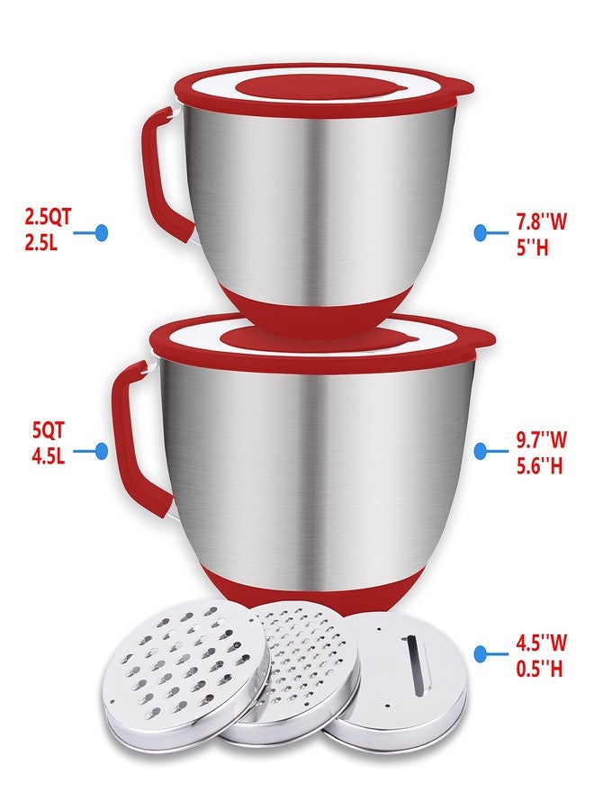 HAPPY KIT 304 Mixing Bowls with Lids Set of 2,Stainless Steel Mixing Bowl with Pour Spout, Non-slip Handle and Bottoms, 3 Grater Attachments, Measurement Marks & Lid, Size 5QT, 3QT(Red) - Image 3