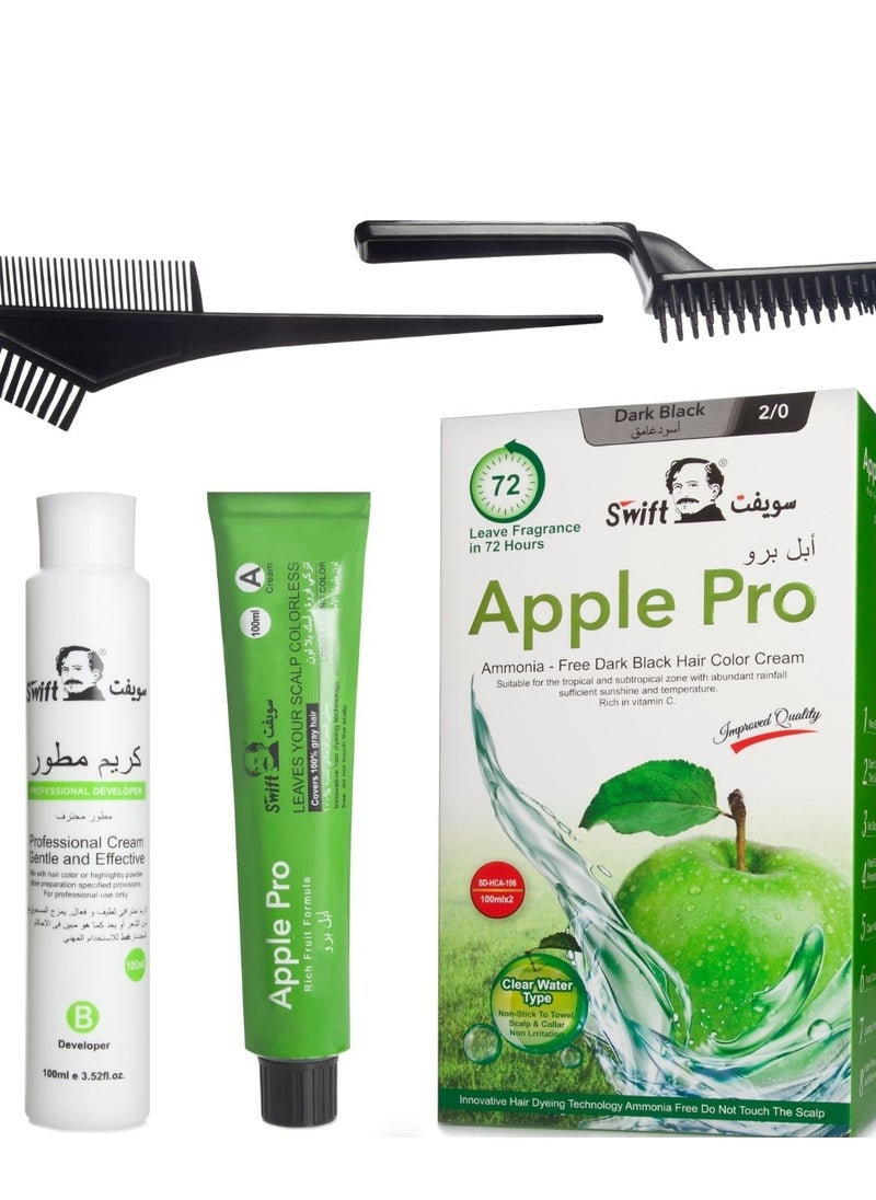 Swift Swift Apple Pro Cream Hair Dye (Dark Black) 100% Grey Coverage, 2x100ml  - Image 1