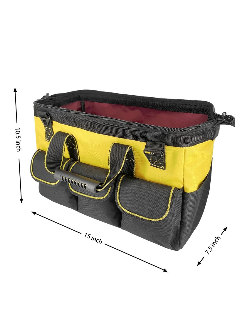 Heavy Duty Garden Tools Bag, Waterproof Hard Bottom, 5inch Wide Mouth Tool Bag, Suitable for Various Tools, Electrician Carpenter Mechanic (Yellow) - Image 3