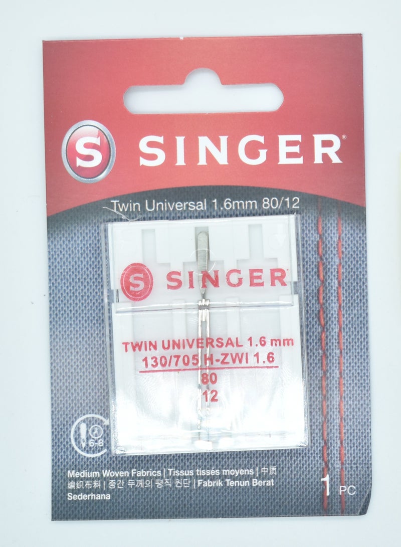 SINGER TWIN UNIVERSAL NEEDLES SIZE 1.6MM (PACK OF 1 NEEDLE) BRAZIL (80/12)