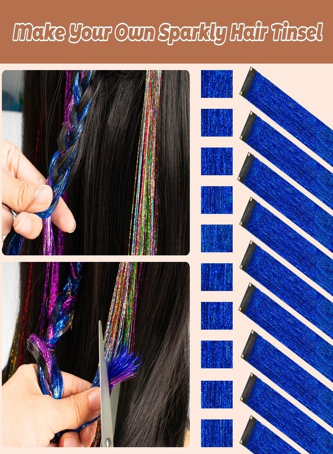 LADYAMZ Clip In Tinsel Hair Extensions 10 PCS, 19.7 Inch Glitter Fairy Hair Tinsel Kit Clips, Sparking Blue Hairpieces Colorful Hair Accessories for Girls Women Gift Party Highlights (Sapphire Blue) - Image 3