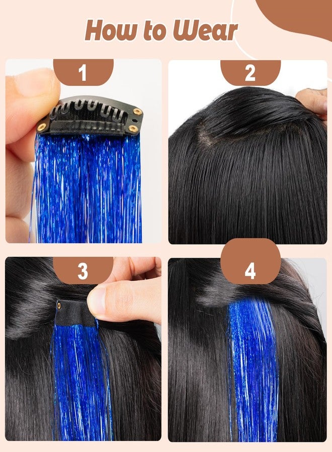 LADYAMZ Clip In Tinsel Hair Extensions 10 PCS, 19.7 Inch Glitter Fairy Hair Tinsel Kit Clips, Sparking Blue Hairpieces Colorful Hair Accessories for Girls Women Gift Party Highlights (Sapphire Blue) - Image 5