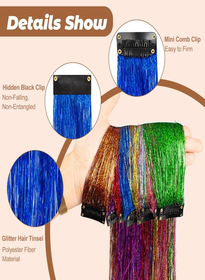 LADYAMZ Clip In Tinsel Hair Extensions 10 PCS, 19.7 Inch Glitter Fairy Hair Tinsel Kit Clips, Sparking Blue Hairpieces Colorful Hair Accessories for Girls Women Gift Party Highlights (Sapphire Blue) - Image 4