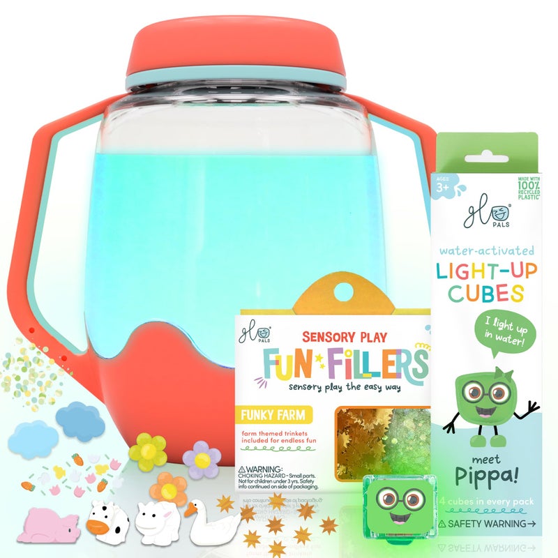 Glo Pals Sensory Play Pack Bundle with Sensory Play Jar LightUp Cubes Fun Fillers Barnyard Blast