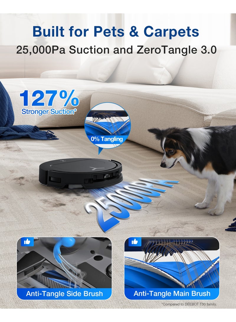 إيكوفاكس مكنسة روبوت وممسحة ذكية ECOVACS DEEBOT T50S OMNI، قوة شفط 25000 باسكال، تنظيف ومسح الأرضيات، غسيل وتجفيف تلقائي للممسحة، تقنية منع تشابك الشعر ZeroTangle 3.0، كشف العوائق ثلاثي الأبعاد TrueDetect 3D، تصميم نحيف 8.1 سم، أسود 2000 W T50S Omni أسود - Image 2