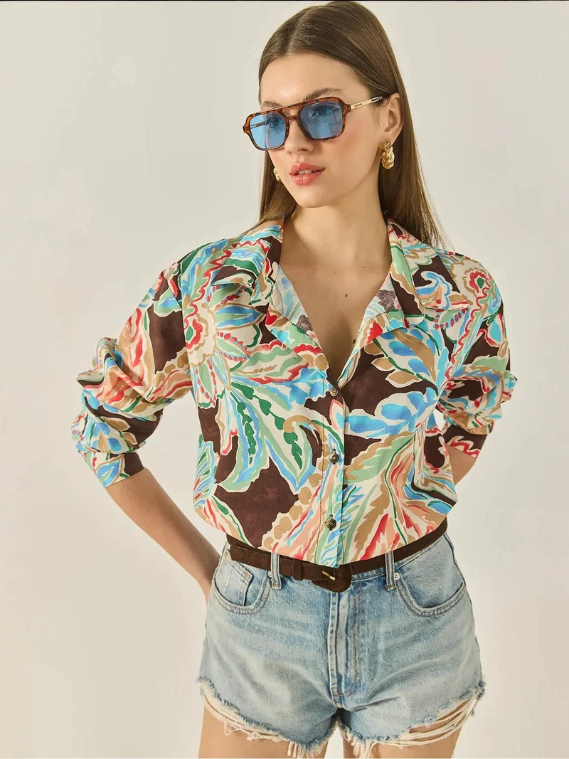 Bianco Lucci LUCCI Printed Cotton Shirt with Button Closure