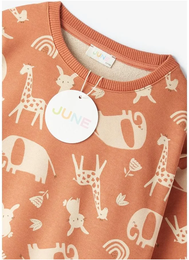 JUNE June Kid Safari Patterned Sweatshirt and Sweatpant 2-Pack Set Tile