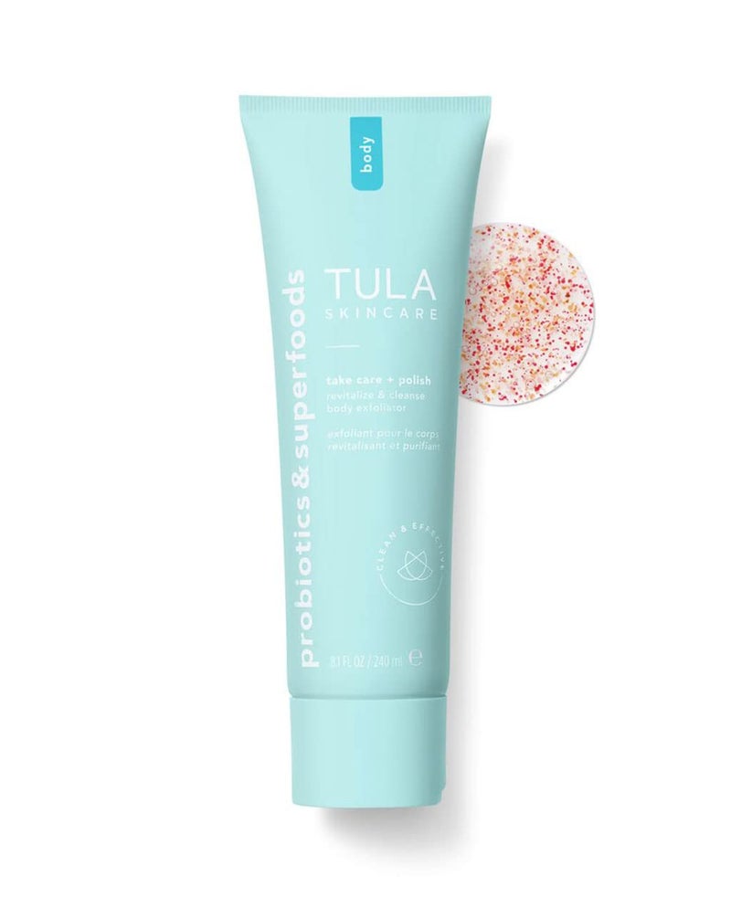 TULA Skin Care Take Care + Polish - Revitalize & Cleanse Body Exfoliator, 2-in-1, Buffs Away Dull Skin & Improves Skin Texture, Contains AHAs, Lemon, and Hibiscus, 8.1 fl oz. - Image 1