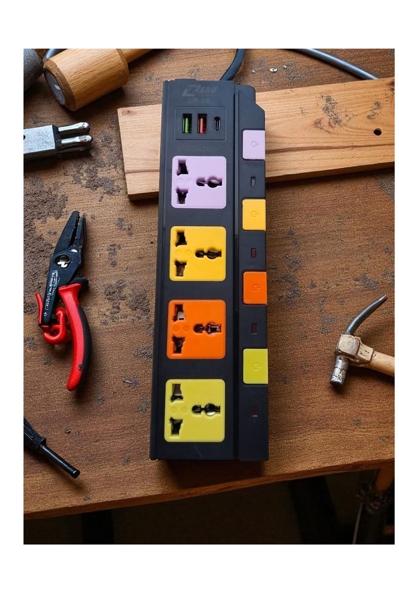 Zero zr-26 Power Strip 4 Outlets, 2 USB Inlets, 1 USB Type-C Inlet with the ability to control each outlet via the outlet's power button - 1.5 meters long - Image 2