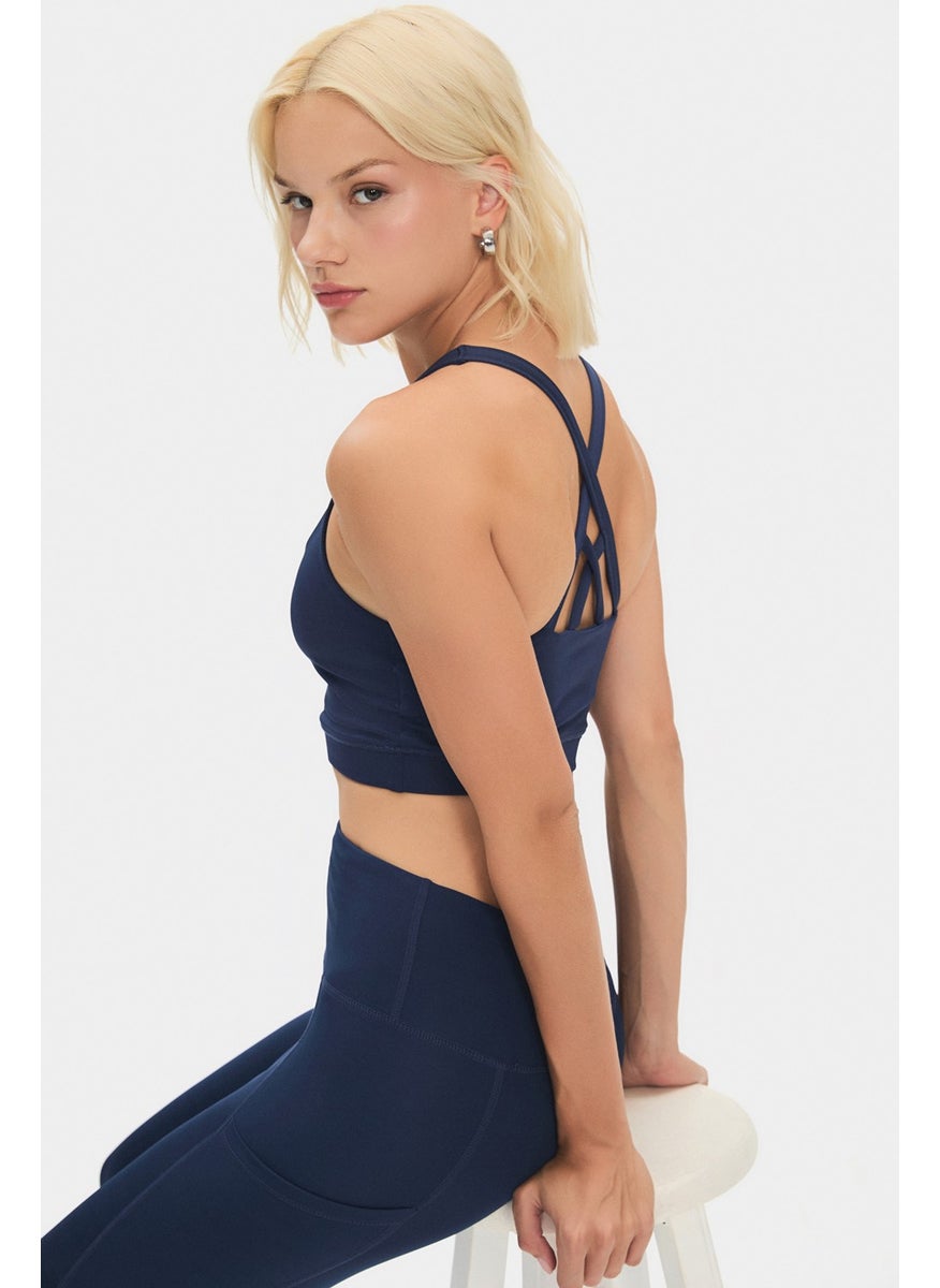 JOYSTAR - Women's Halter Neck Anthracite Lightly Supported Back Detailed Coated Sports Bra - Image 1
