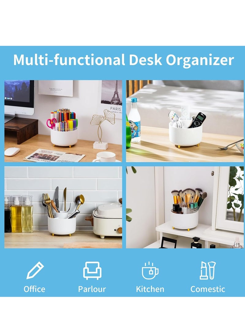 general Desk Organizer, 360-Degree Rotating Pen Holder for Desk, Desk Organizers and Accessories with 5 Compartments Pencil Organizer, Art Supply Storage Box Caddy for Office, Home （White） - Image 2