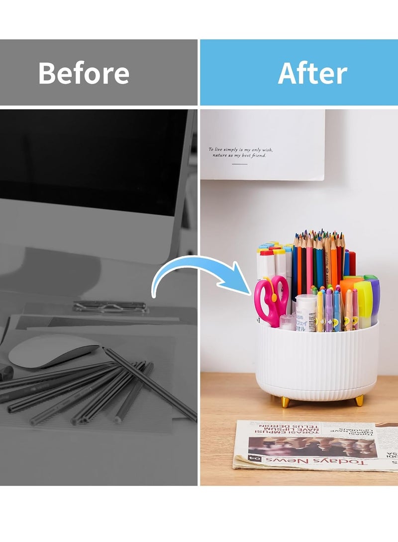 general Desk Organizer, 360-Degree Rotating Pen Holder for Desk, Desk Organizers and Accessories with 5 Compartments Pencil Organizer, Art Supply Storage Box Caddy for Office, Home （White） - Image 5