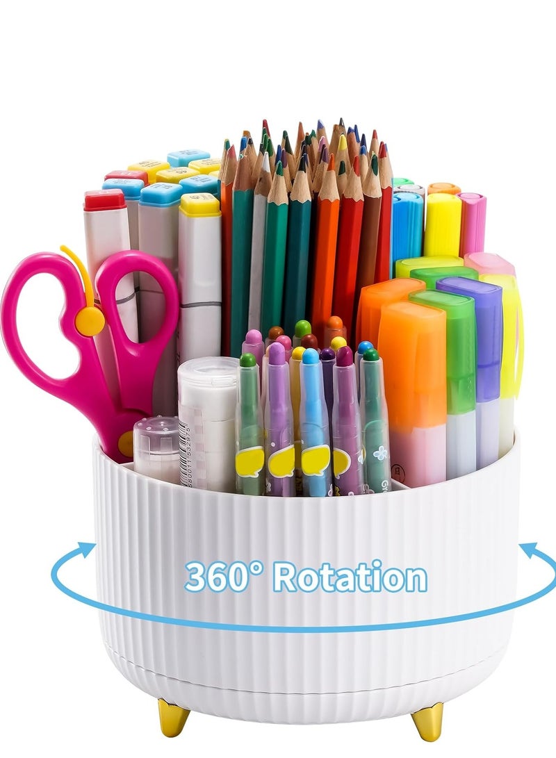 general Desk Organizer, 360-Degree Rotating Pen Holder for Desk, Desk Organizers and Accessories with 5 Compartments Pencil Organizer, Art Supply Storage Box Caddy for Office, Home （White） - Image 1