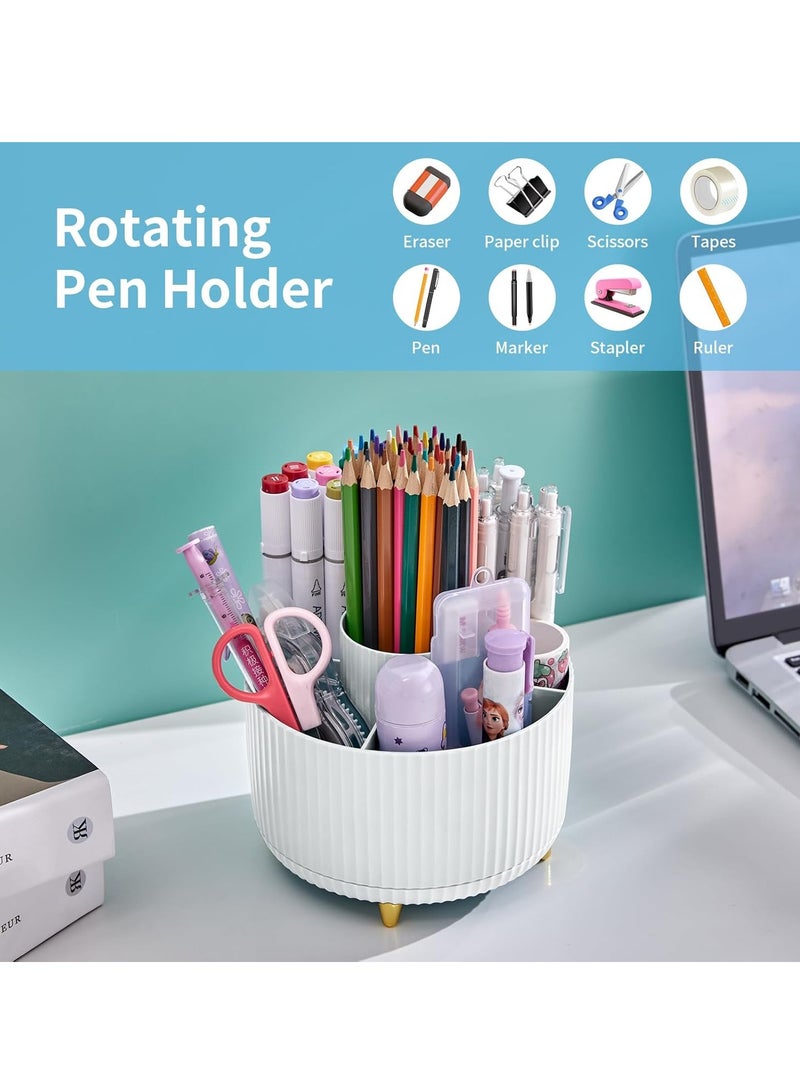 general Desk Organizer, 360-Degree Rotating Pen Holder for Desk, Desk Organizers and Accessories with 5 Compartments Pencil Organizer, Art Supply Storage Box Caddy for Office, Home （White） - Image 4