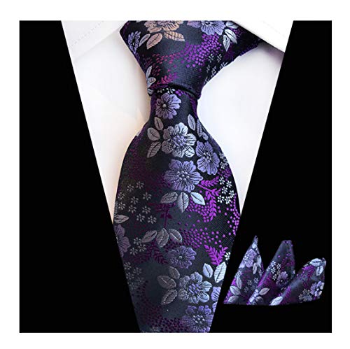 Elfeves Men's Classic Violet Dark Purple Silk Ties Jacquard Woven Business Dress Necktie - Image 4