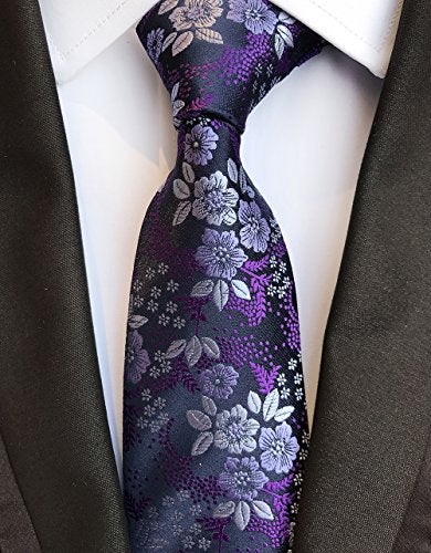 Elfeves Men's Classic Violet Dark Purple Silk Ties Jacquard Woven Business Dress Necktie - Image 2