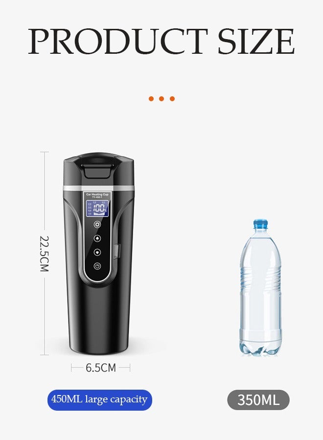 DUNISO Car electric kettle, intelligent stainless steel electric cup, car heated travel cup, with intelligent temperature display, adjustable temperature, leak proof, 450ml  - Image 2