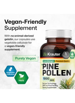 BIO KRAUTER BIO KRAUTER Pine Pollen Powder Capsules - Pine Pollen Capsules for Men and Women Health Support - Herbal Supplement for Immune Support - 100 Vegan Capsules  - Image 4