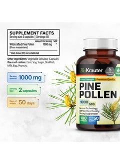 BIO KRAUTER BIO KRAUTER Pine Pollen Powder Capsules - Pine Pollen Capsules for Men and Women Health Support - Herbal Supplement for Immune Support - 100 Vegan Capsules  - Image 3