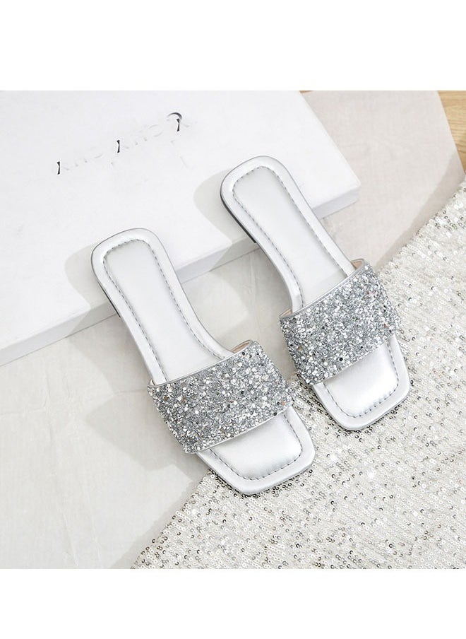 Generic - Fashion Women's Sequin Slippers Flat Rhinestone Flip-flops - Image 1