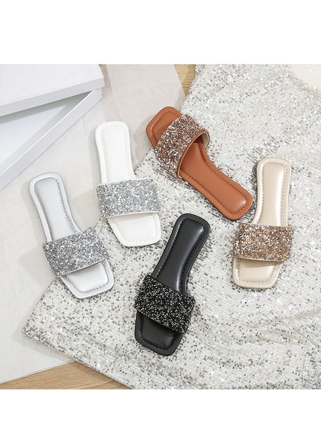 Generic - Fashion Women's Sequin Slippers Flat Rhinestone Flip-flops - Image 1