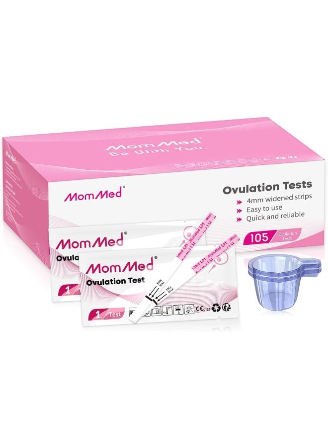 MomMed Ovulation Test Strips, 105 LH Ovulation Predictor Kit with 105 Collection Cups - Image 1