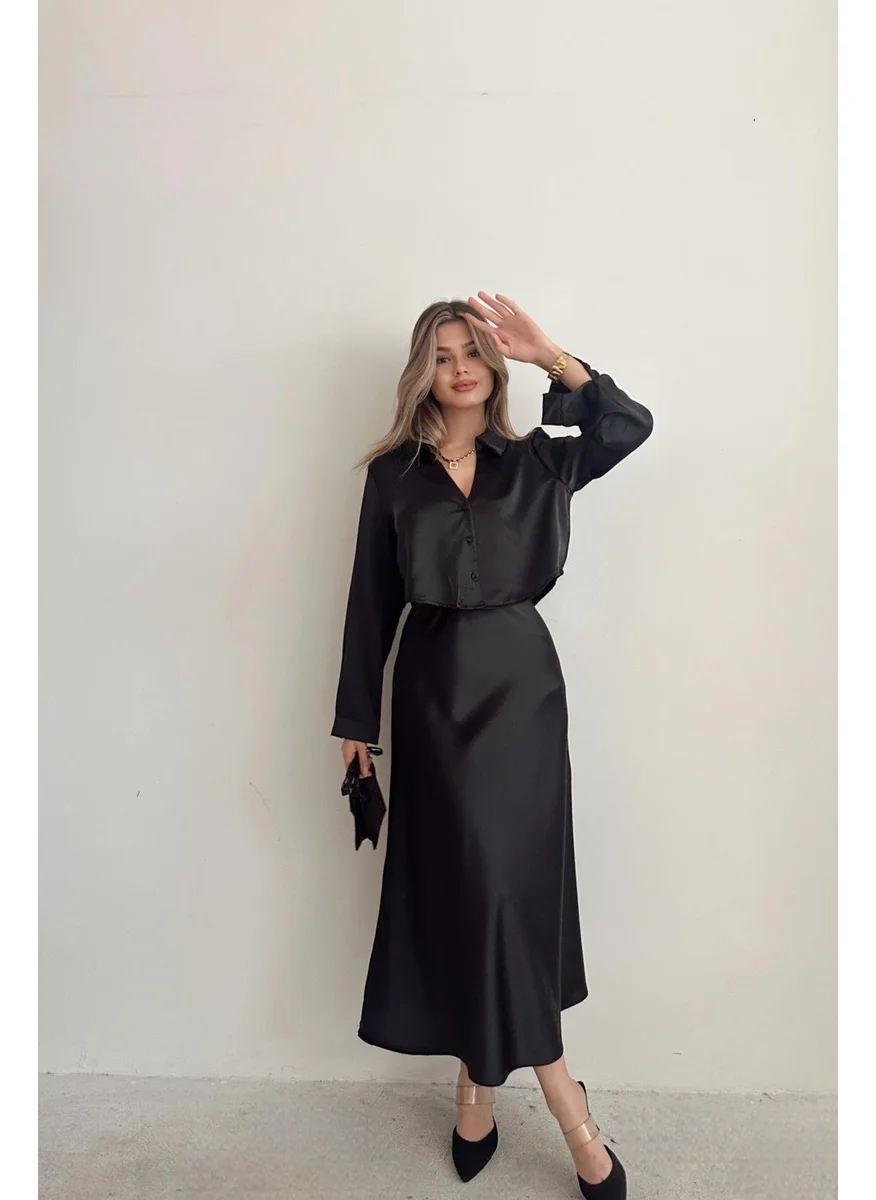 MyLove Ankle Length Satin Skirt Black