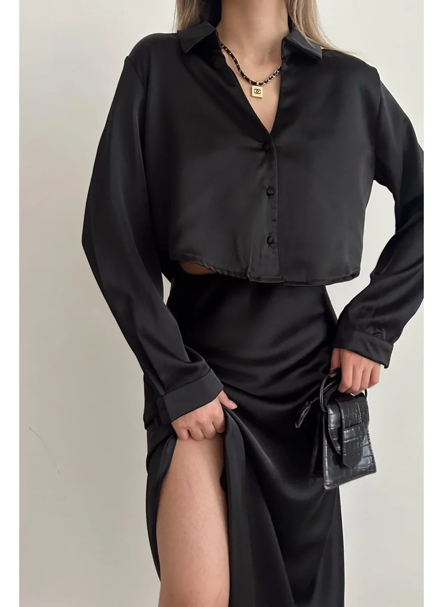 MyLove Ankle Length Satin Skirt Black