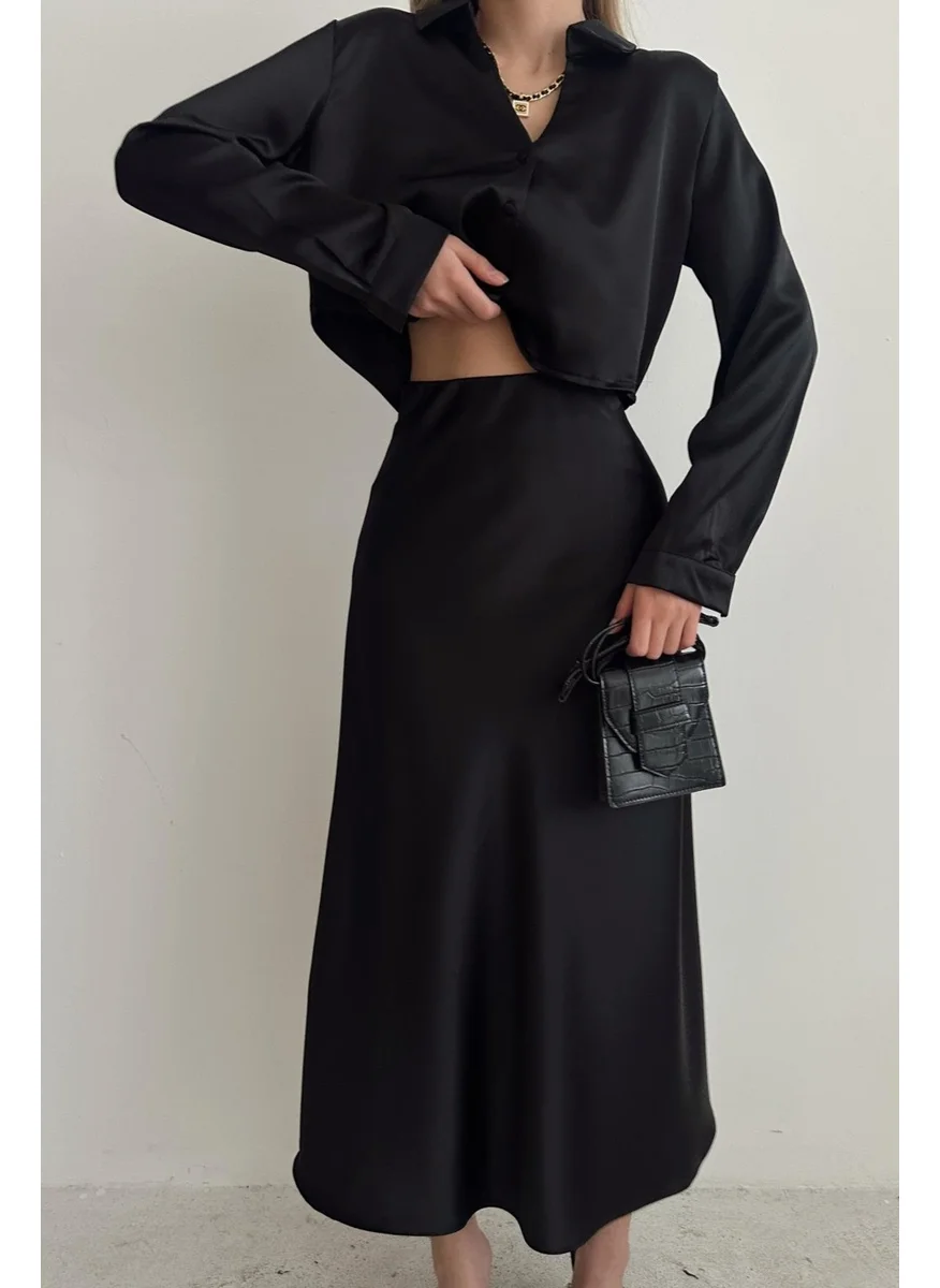 MyLove Ankle Length Satin Skirt Black