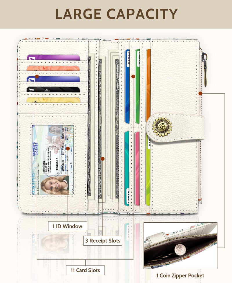 GIANCOMICS Butterfly Flower Womens Wallet RFID Blocking, Credit Card Holder Bifold, PU Leather Travel Billfold, Long Cute Cash Purse, Zipper Coin Pocket Clutch, 11 Card Slot, Ladies Gift Woman - Image 3