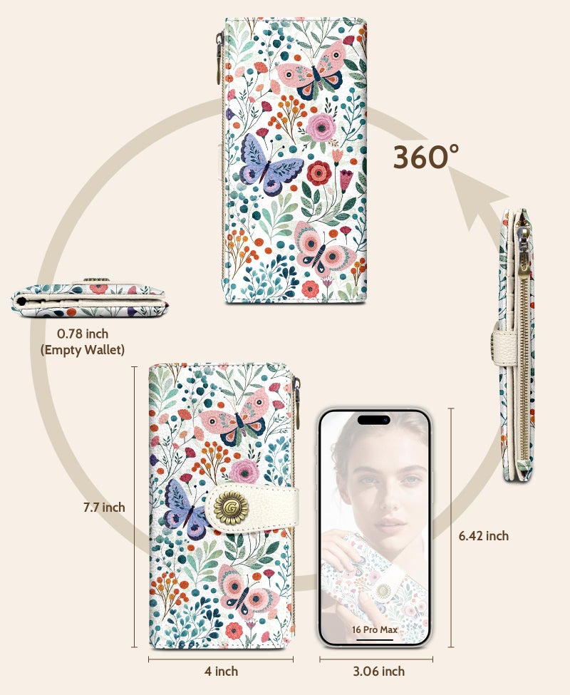 GIANCOMICS Butterfly Flower Womens Wallet RFID Blocking, Credit Card Holder Bifold, PU Leather Travel Billfold, Long Cute Cash Purse, Zipper Coin Pocket Clutch, 11 Card Slot, Ladies Gift Woman - Image 5
