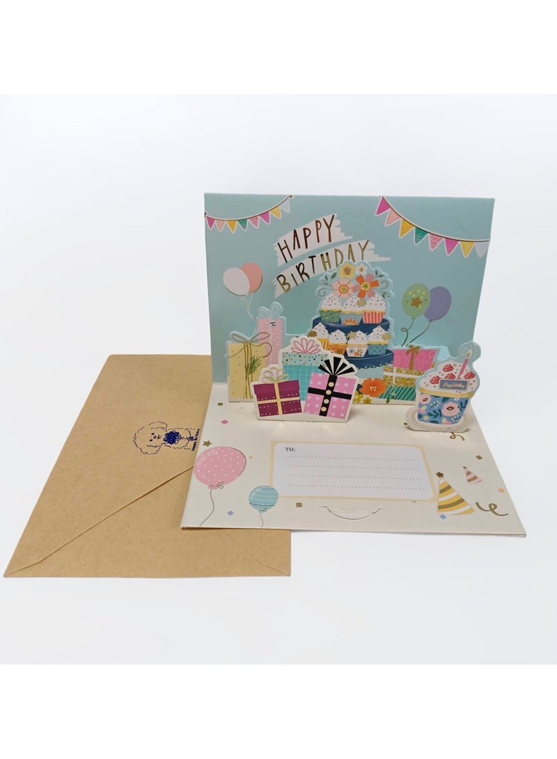 BenQuand Pop Up Birthday Cards, Cute Cartoon Birthday Cake & Gift Box Greeting Cards with Envelopes, Handmade Foldable Celebration Cards for Women, Men, Kids, Daughter, Son, Mom, Friend - Image 2