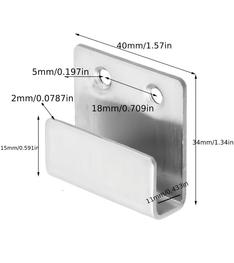 4pcs U Shaped Corner Brackets Stainless Steel 40 X 34mm Groove 10mm Wall Mounted Hanging Hooks for Tiles Mirrors - Image 3