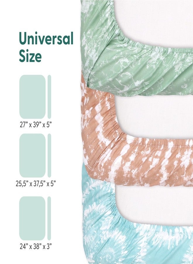 The Peanut Shell The Peanutshell Pack n Play Sheets, Fitted Mini Crib Sheets, Playard Sheets, Playpen, Portable Crib Bedding for Boy or Girl, Boho Tie Dye 3 Pack - Image 3