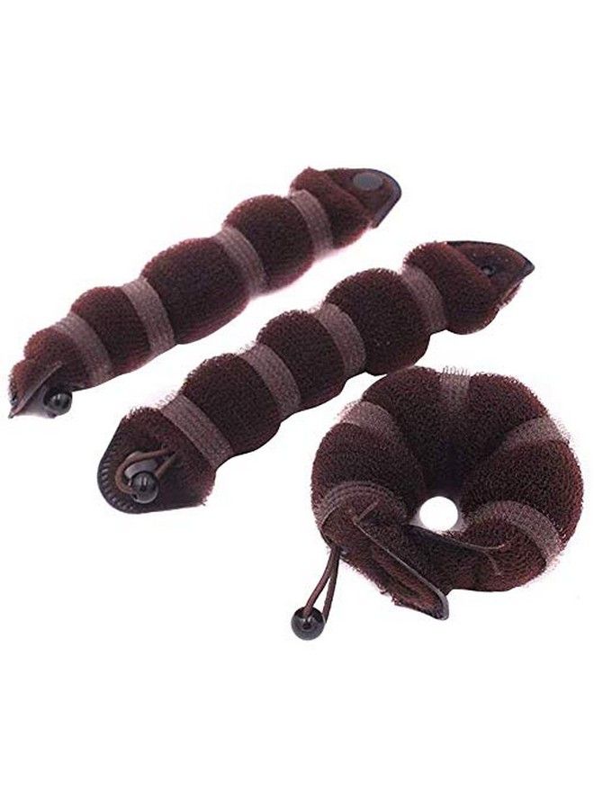 NaRaMax 3Pcs Magic Hair Styling Styler Hot Hair Donut Bun Ring Styler Maker Fashion Twist Ring Former Shaper Doughnut Donut Gnon Bun Maker Clip For Women Lady Girls (1 Large+2 Small) (Brown) - Image 3