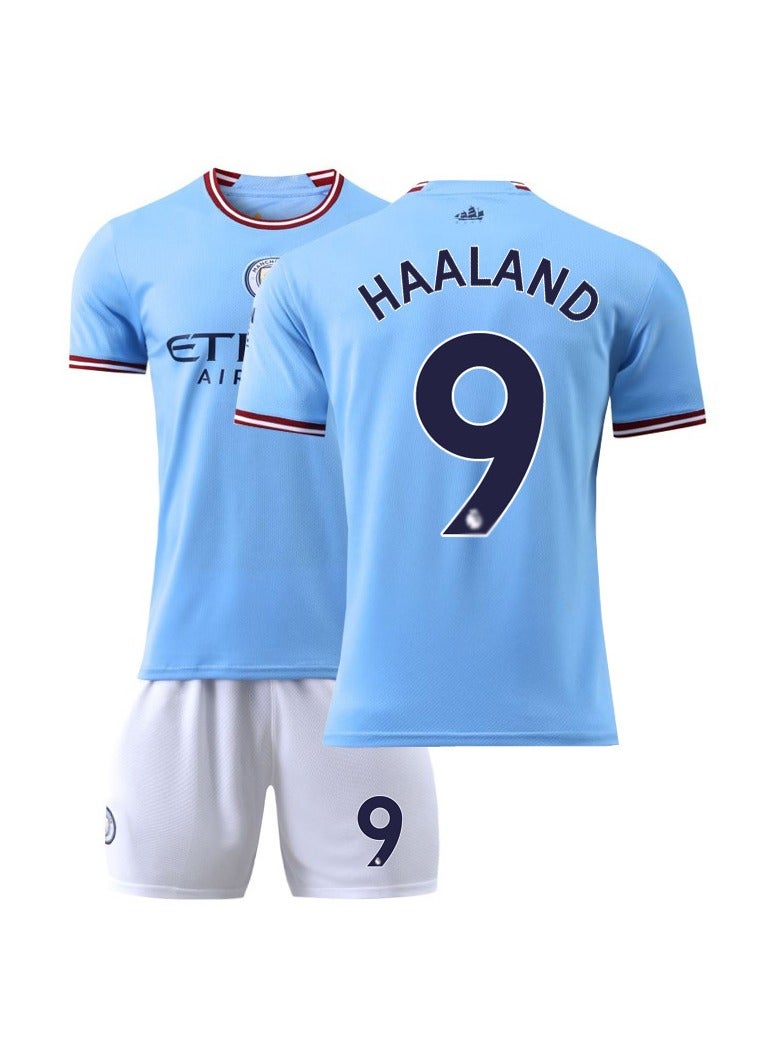general 22-23 Manchester City Home Football Jersey HAALAND #9 Football Jersey/Shorts Gift Set Kids Size & Adult Size, Gift for Fan Friends - Image 1