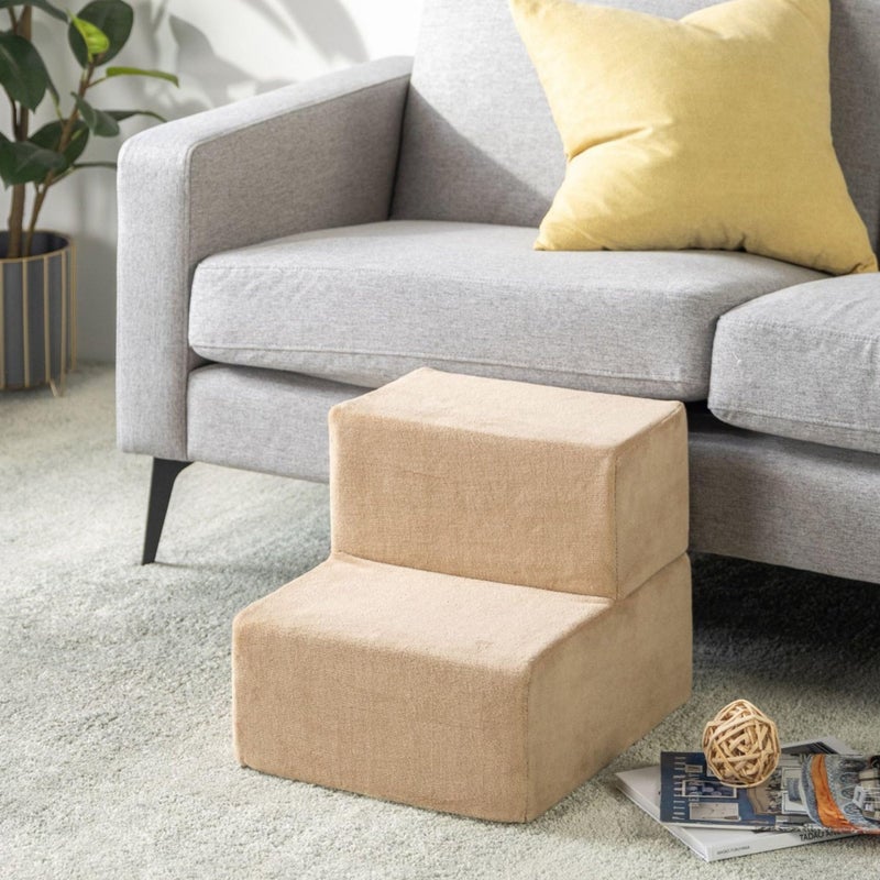 ZINUS Foam 13 Inch 2-Step Step Pet Stairs / Pet Ramp for Cats and Dogs, Extra Small, Beige - Image 1