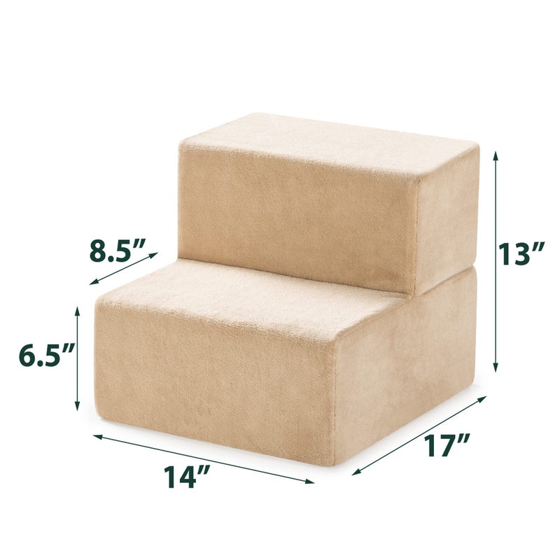 ZINUS Foam 13 Inch 2-Step Step Pet Stairs / Pet Ramp for Cats and Dogs, Extra Small, Beige - Image 2