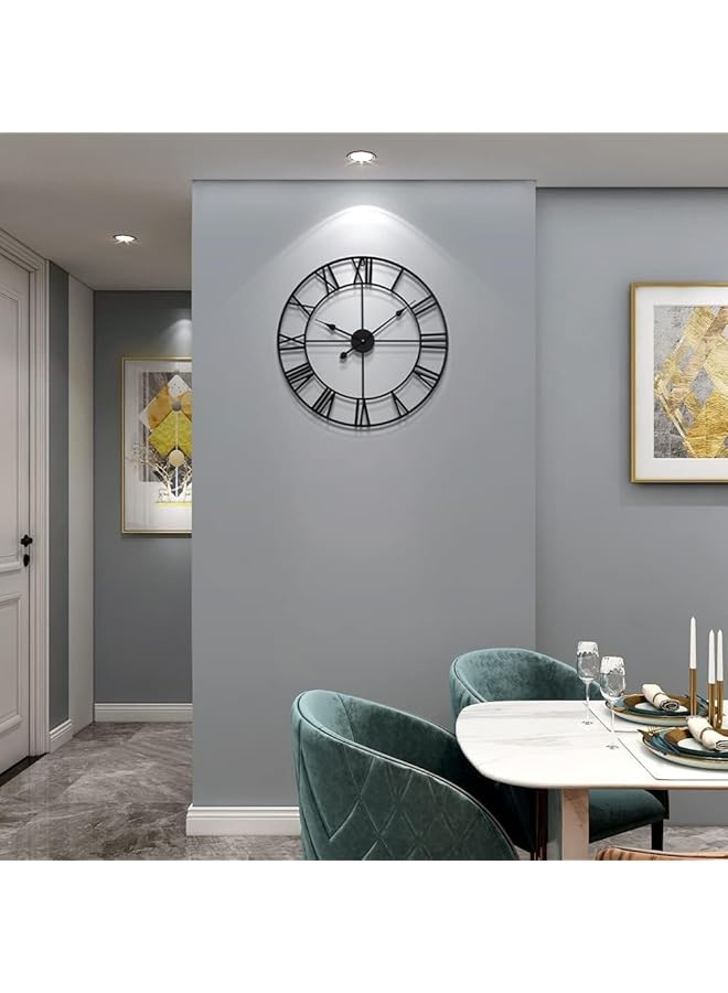 erorex Large Modern Metal Wall Clocks 47Cm Round Nearly Silent Little Ticking Outdoor Black Roman Numeral Clock For Kitchen Living Room Bedroom Wall Decor - Image 3