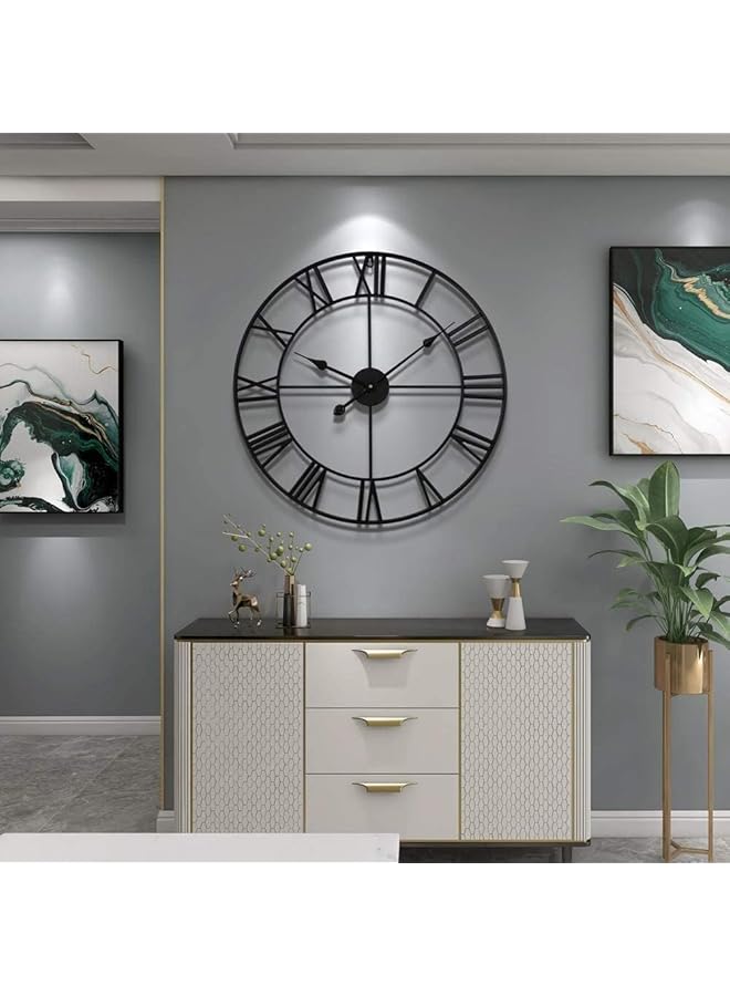 erorex Large Modern Metal Wall Clocks 47Cm Round Nearly Silent Little Ticking Outdoor Black Roman Numeral Clock For Kitchen Living Room Bedroom Wall Decor - Image 4