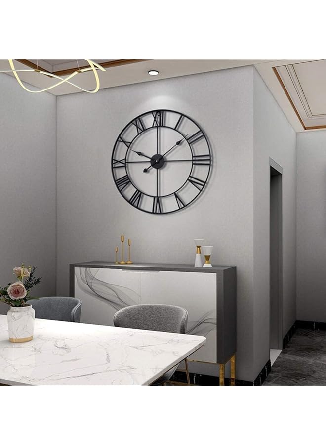erorex Large Modern Metal Wall Clocks 47Cm Round Nearly Silent Little Ticking Outdoor Black Roman Numeral Clock For Kitchen Living Room Bedroom Wall Decor - Image 5