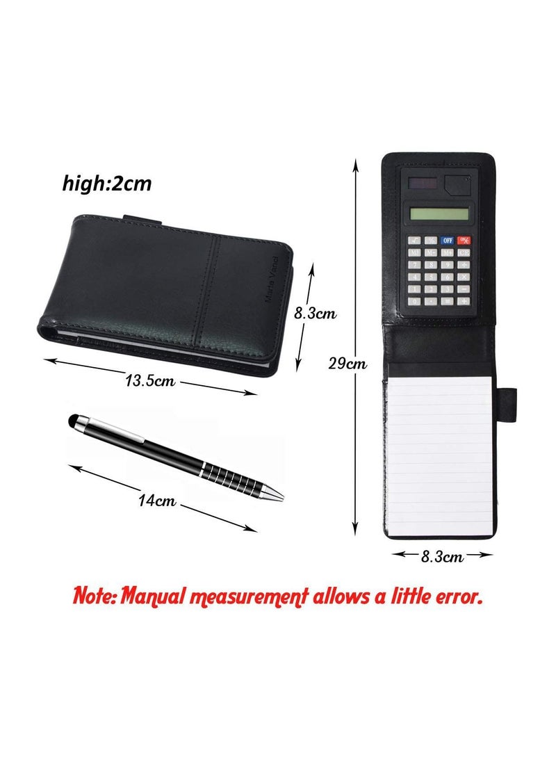 Arabest - Notebook with Calculator, PU Leather Working Small Notebook Notepad with Pen Pad Holder Set Multi Function A7 Soft Cover Notebook for Office Working, Schools, Restaurants (Blcak) - Image 1